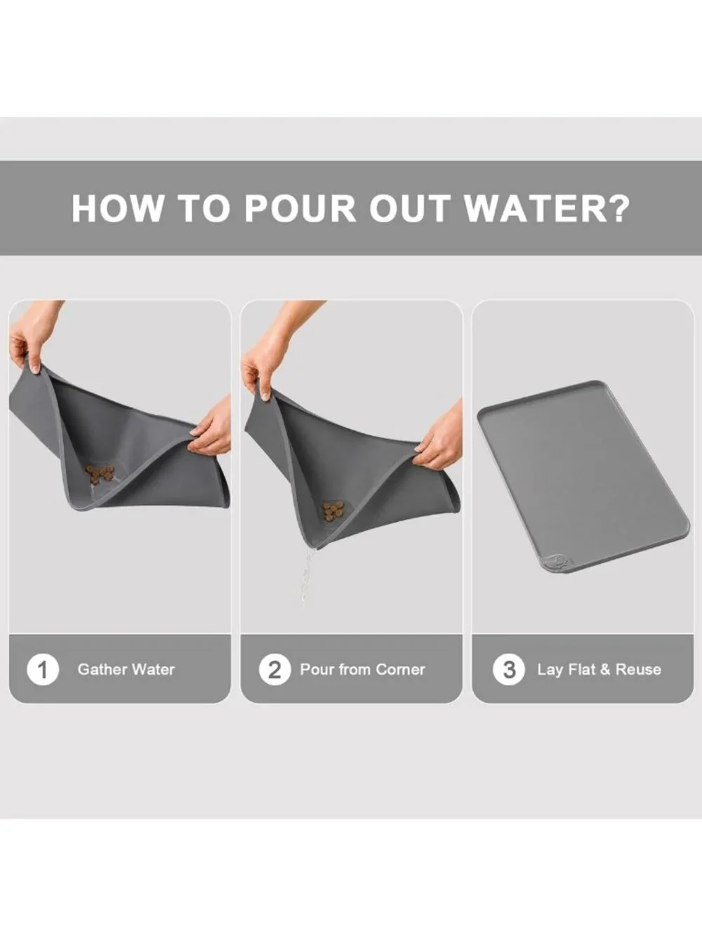 Premium Waterproof Pet Feeding Mat - 24''x16'' Non-Slip, Raised Edge Gray